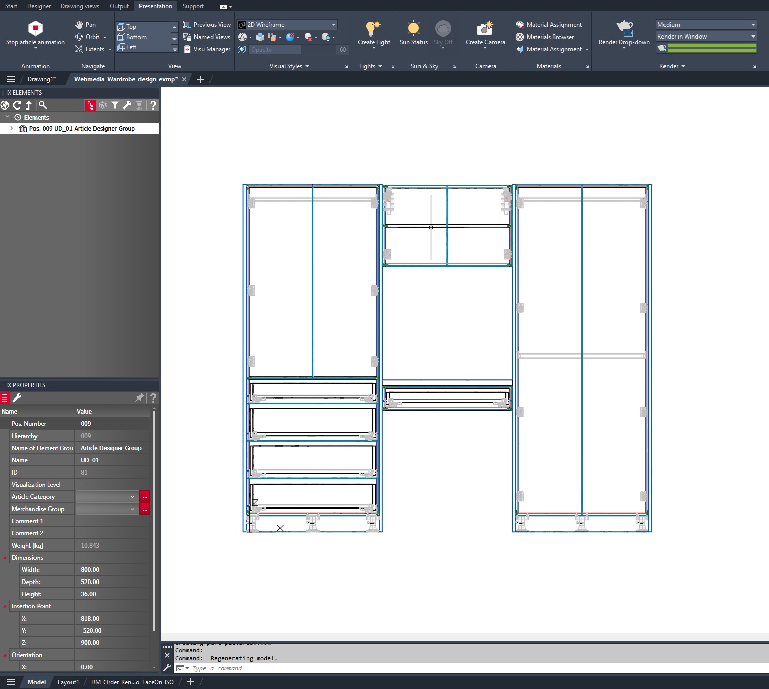 Wardrobe wireframe front view